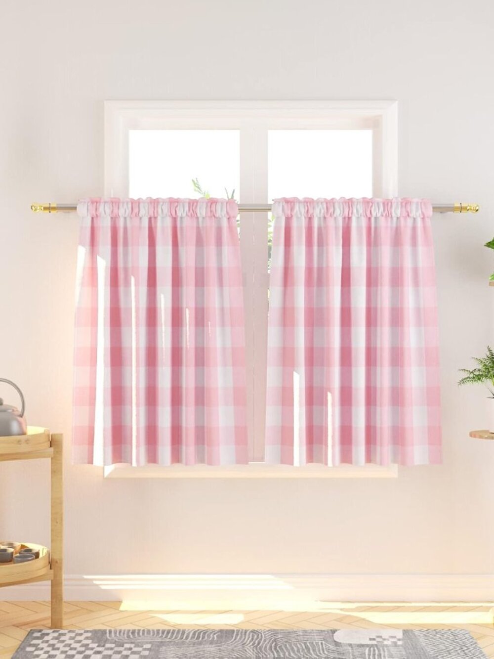 Cafe Curtains 36 inches Long Buffalo Plaid Kitchen Tiers 2 Panels Rod Pocket Gin